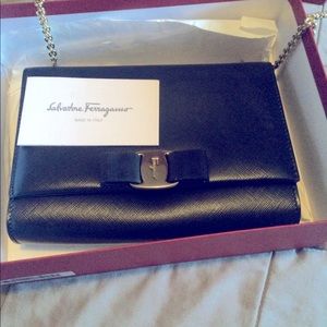 Authentic Salvatore ferragamo Vara black leather crossbody bag